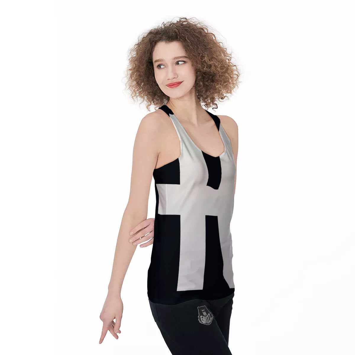 White And Black Pisces Sign Print Women's Racerback Tank Top-grizzshop