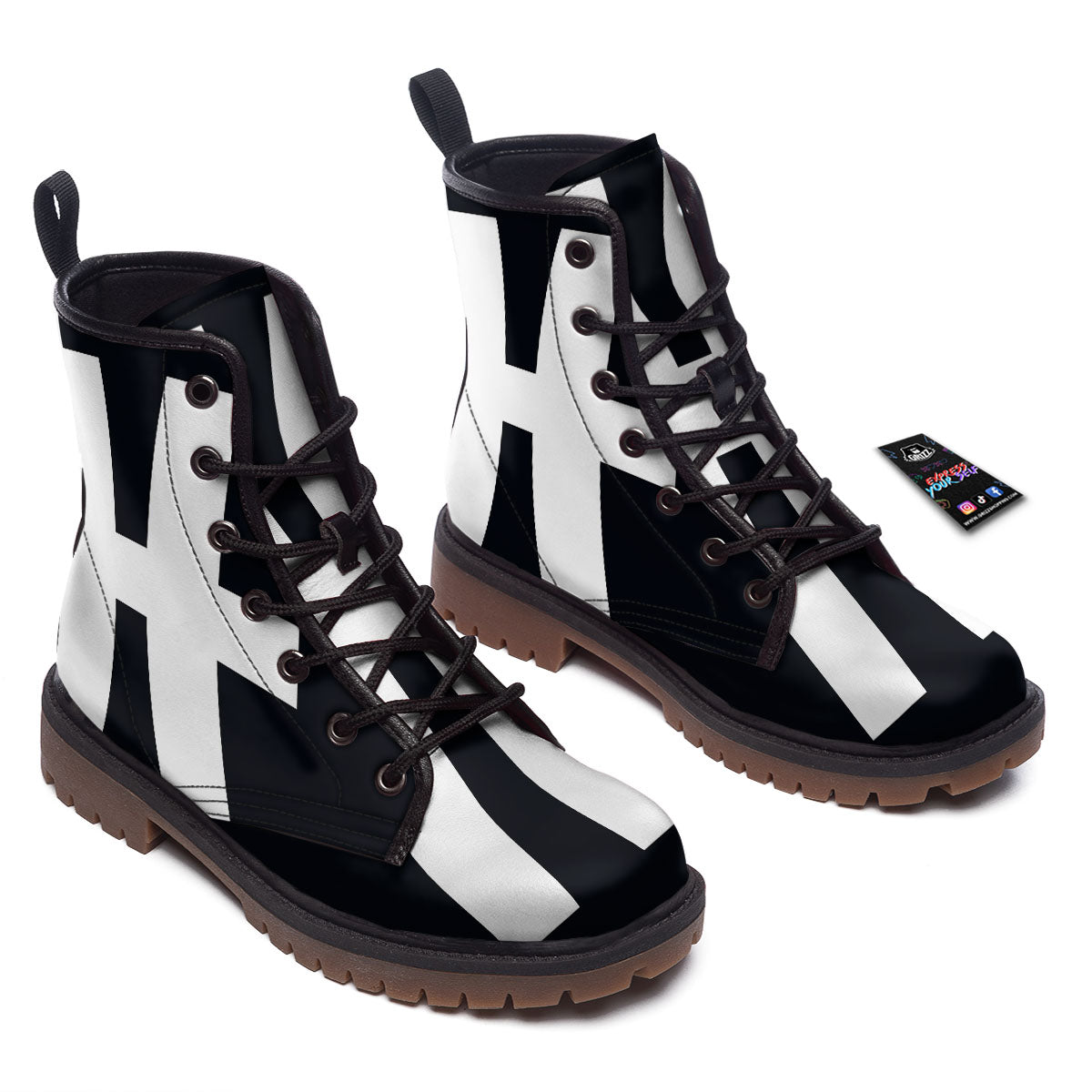 White And Black Pisces Sign Print Work Boots-grizzshop