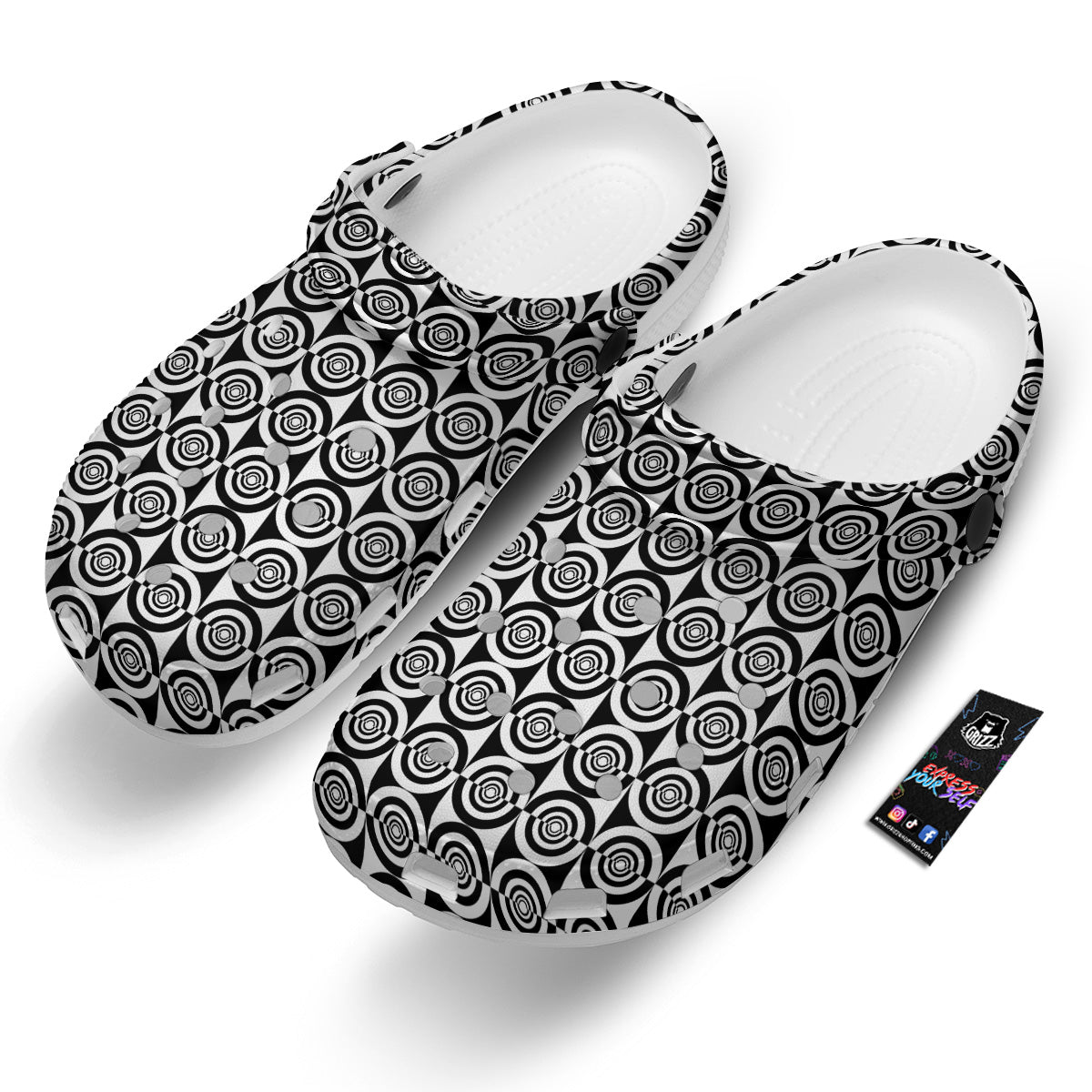 White And Black Target Board Print Pattern Clog-grizzshop