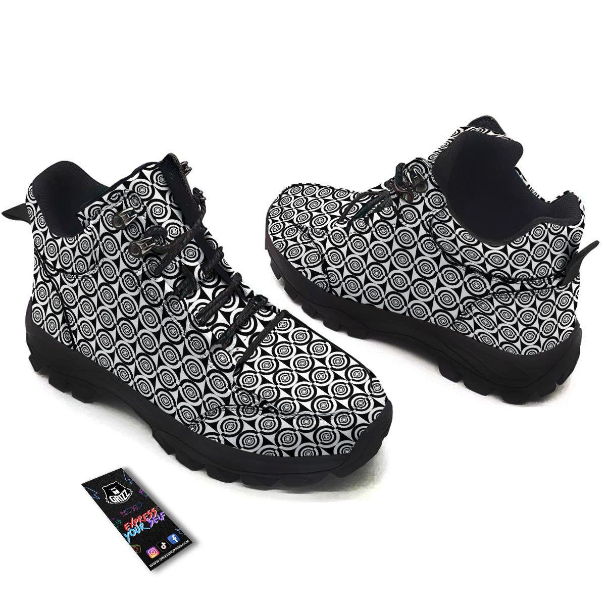 White And Black Target Board Print Pattern Hiking Shoes-grizzshop