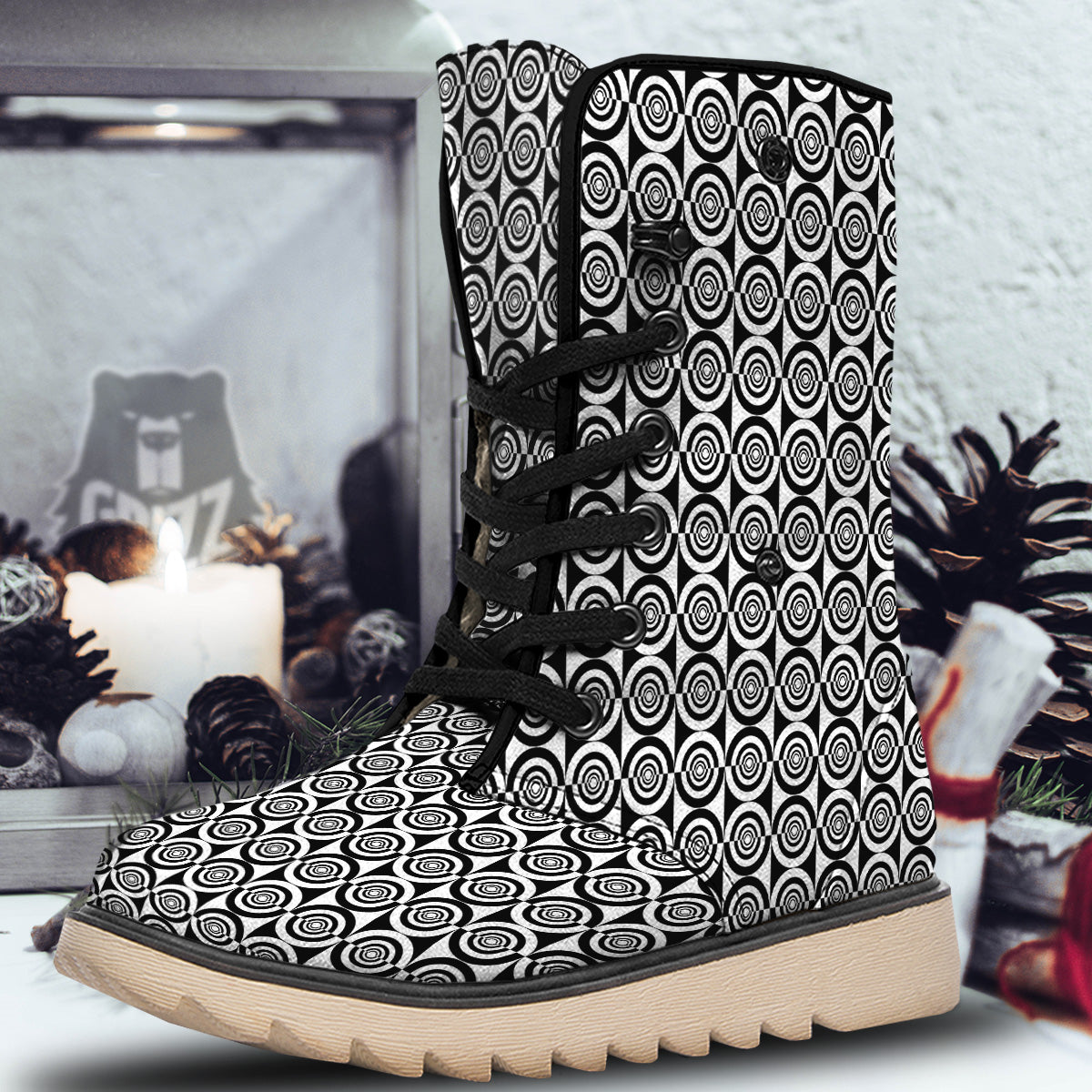 White And Black Target Board Print Pattern Snow Boots-grizzshop