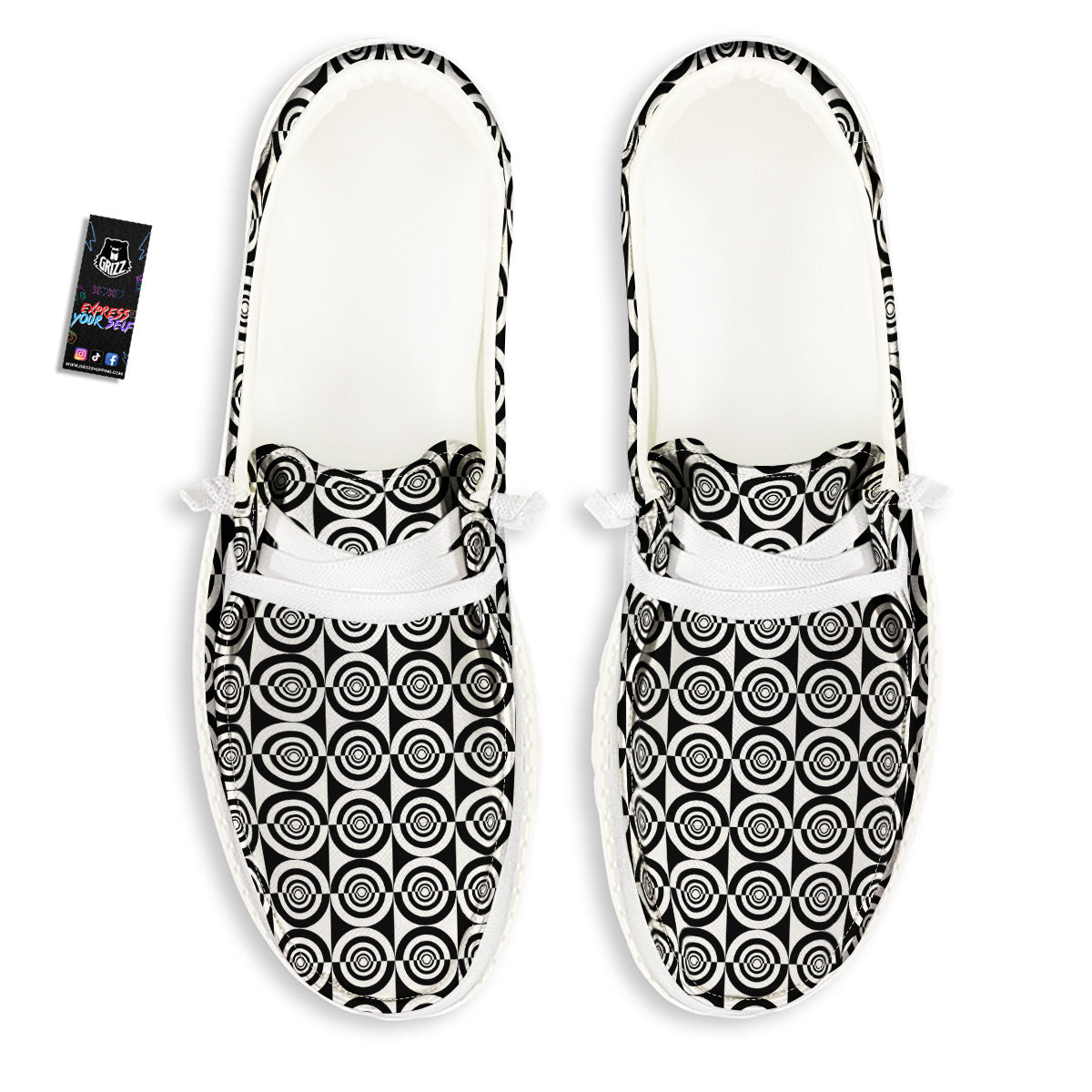 White And Black Target Board Print Pattern White Loafers-grizzshop