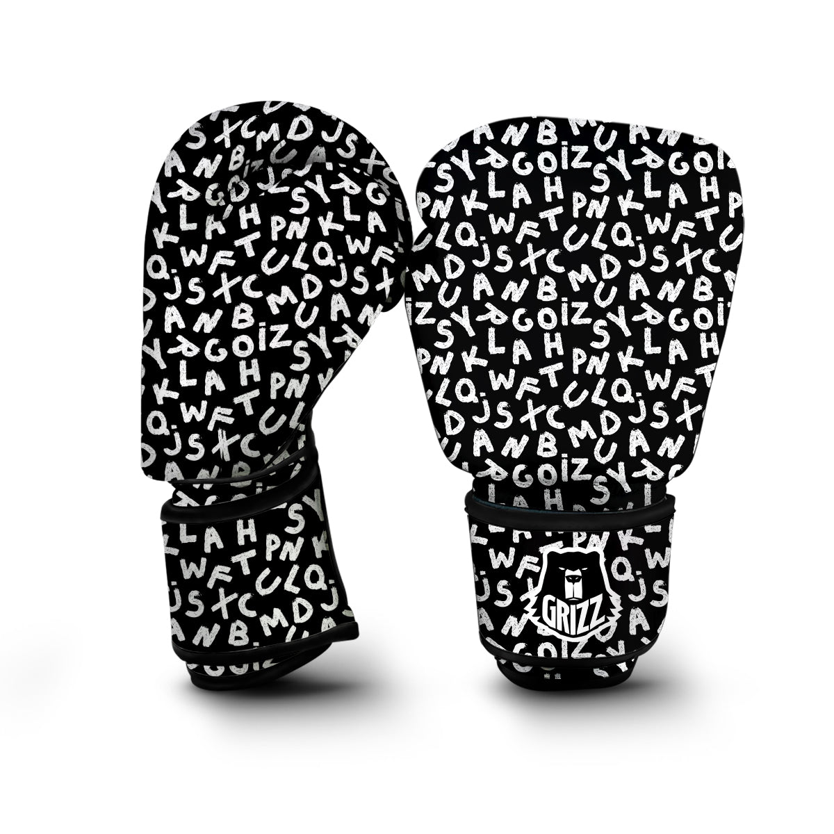 White And Black Text Alphabet Print Pattern Boxing Gloves-grizzshop