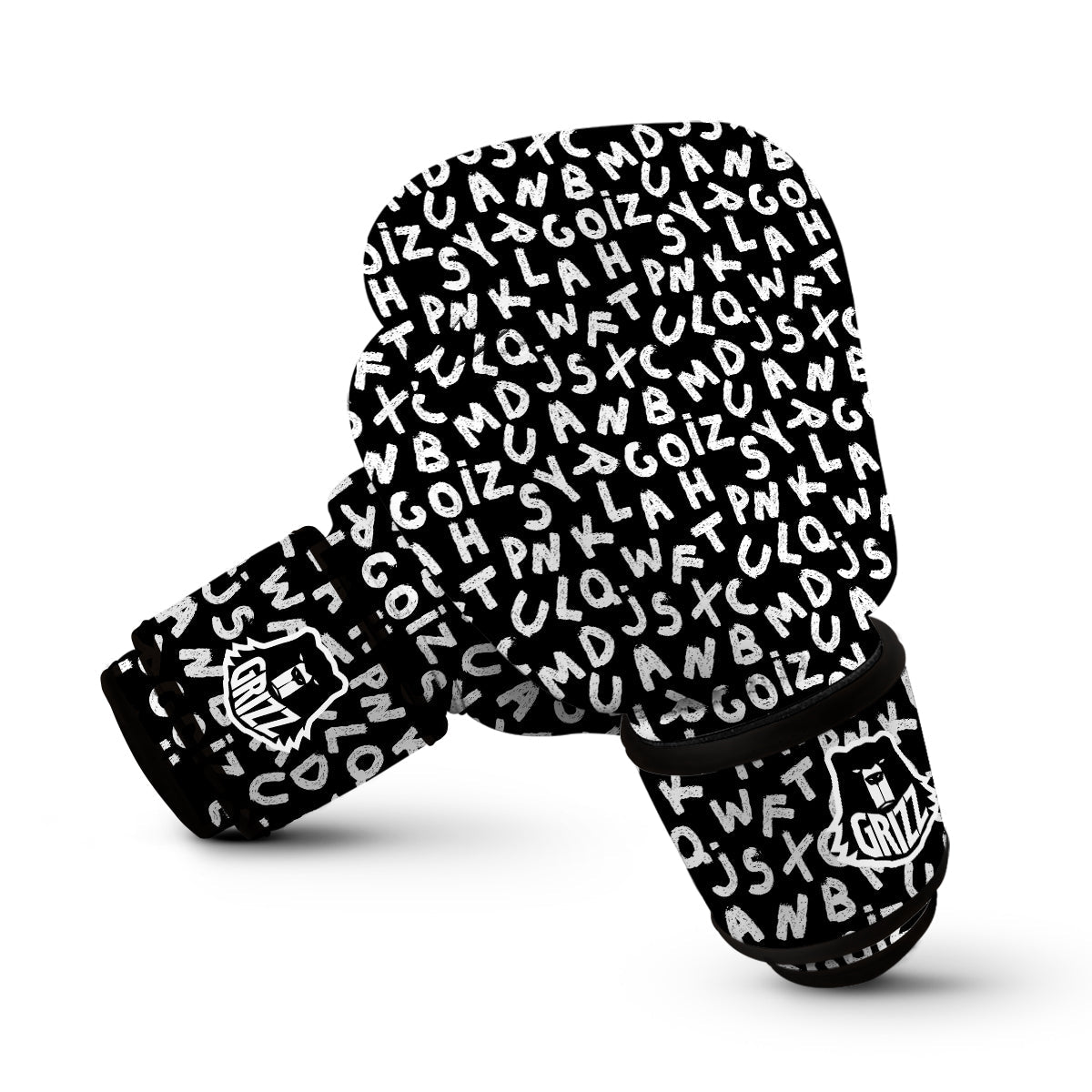 White And Black Text Alphabet Print Pattern Boxing Gloves-grizzshop