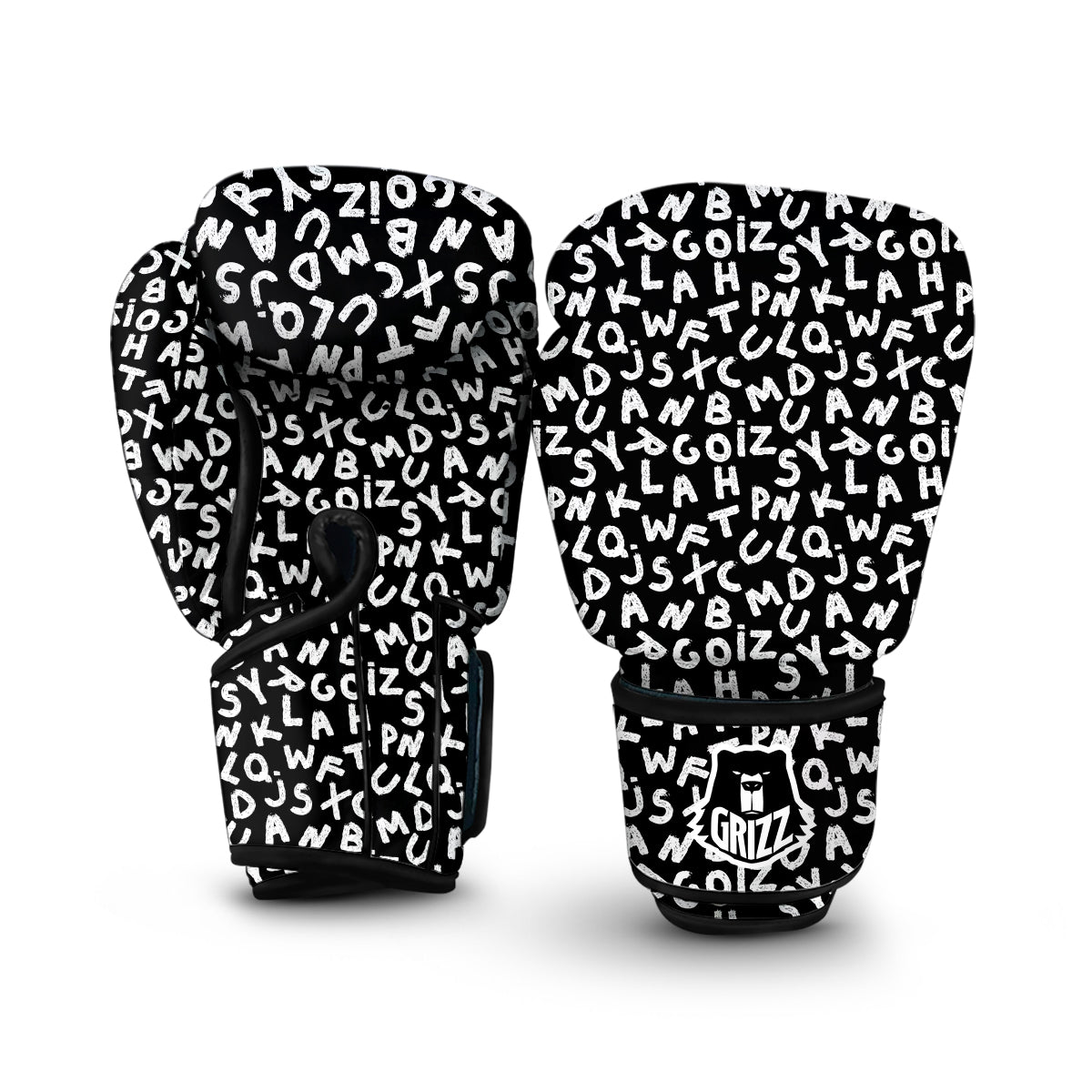 White And Black Text Alphabet Print Pattern Boxing Gloves-grizzshop