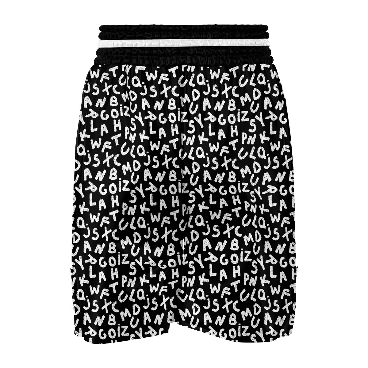 White And Black Text Alphabet Print Pattern Boxing Shorts-grizzshop