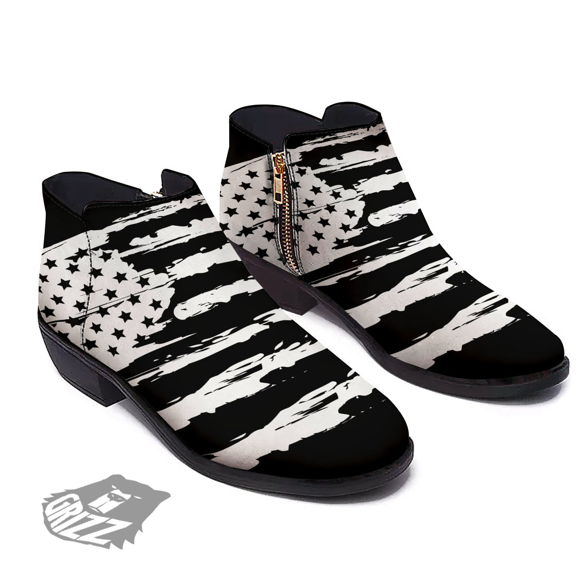 White And Black USA Flag Print Ankle Boots-grizzshop