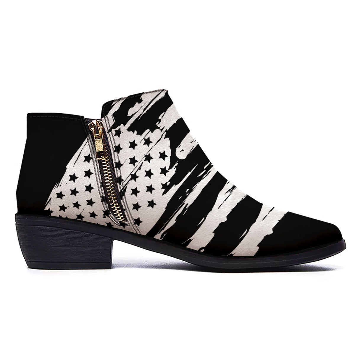 White And Black USA Flag Print Ankle Boots-grizzshop