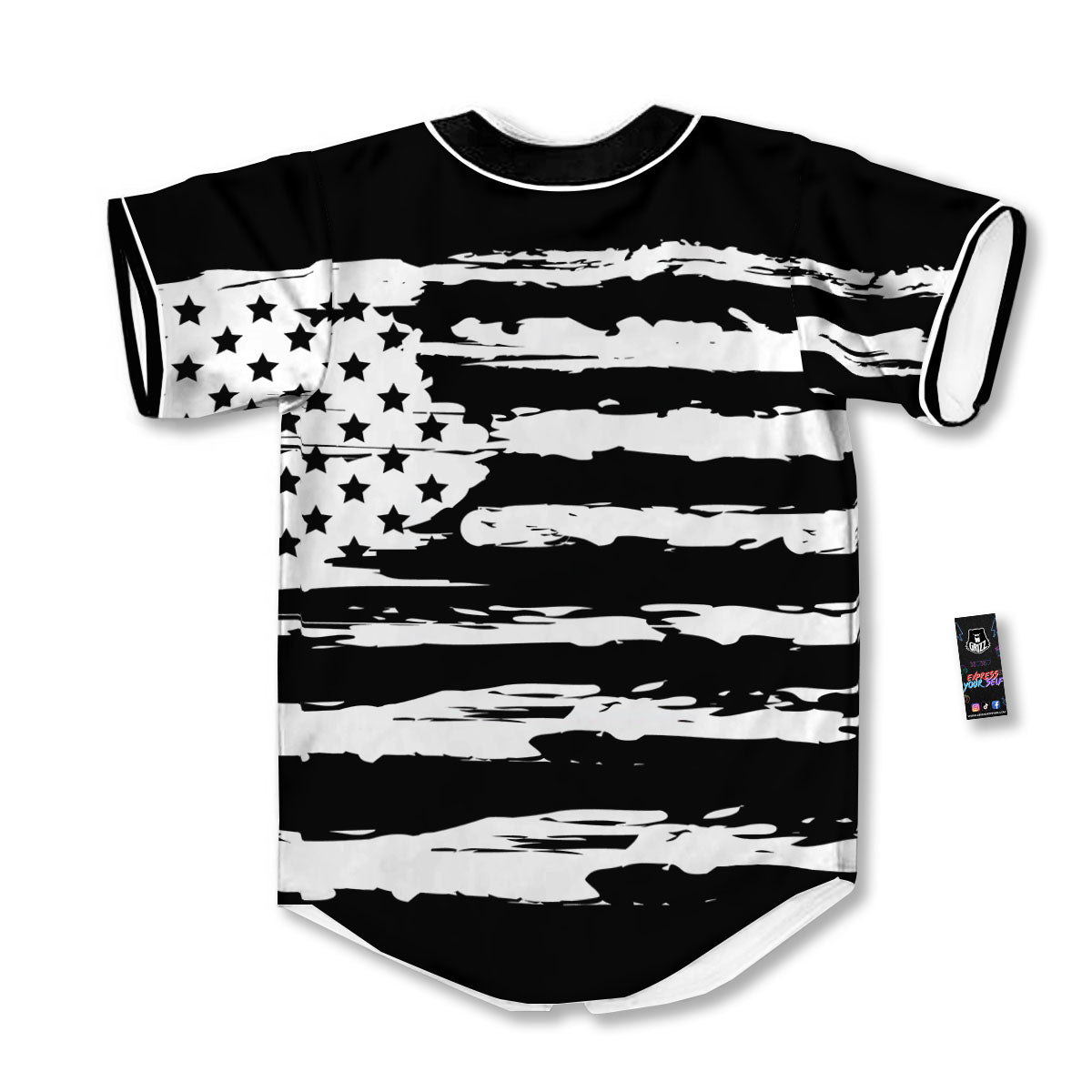 White And Black USA Flag Print Baseball Jersey-grizzshop