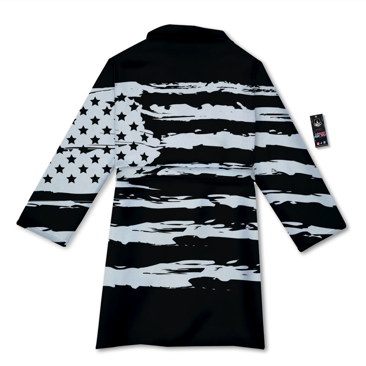 White And Black USA Flag Print Bathrobe-grizzshop