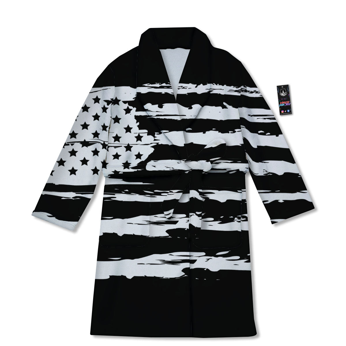 White And Black USA Flag Print Bathrobe-grizzshop