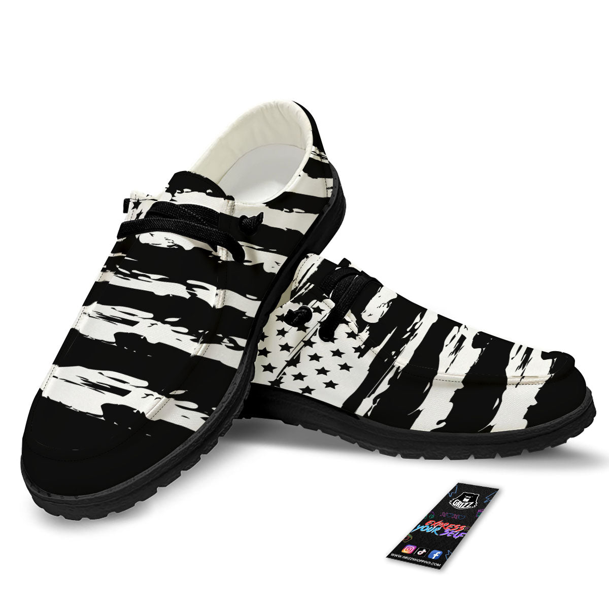 White And Black USA Flag Print Black Loafers-grizzshop