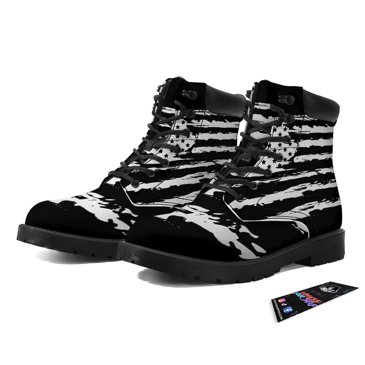 White And Black USA Flag Print Boots-grizzshop