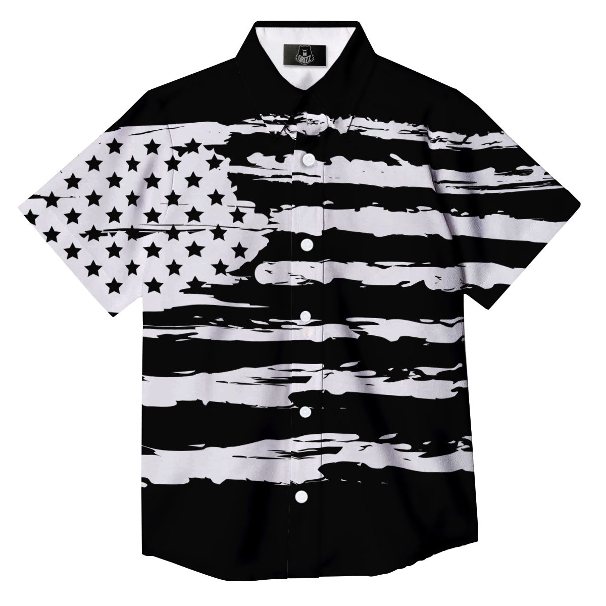 White And Black USA Flag Print Button Up Shirt-grizzshop