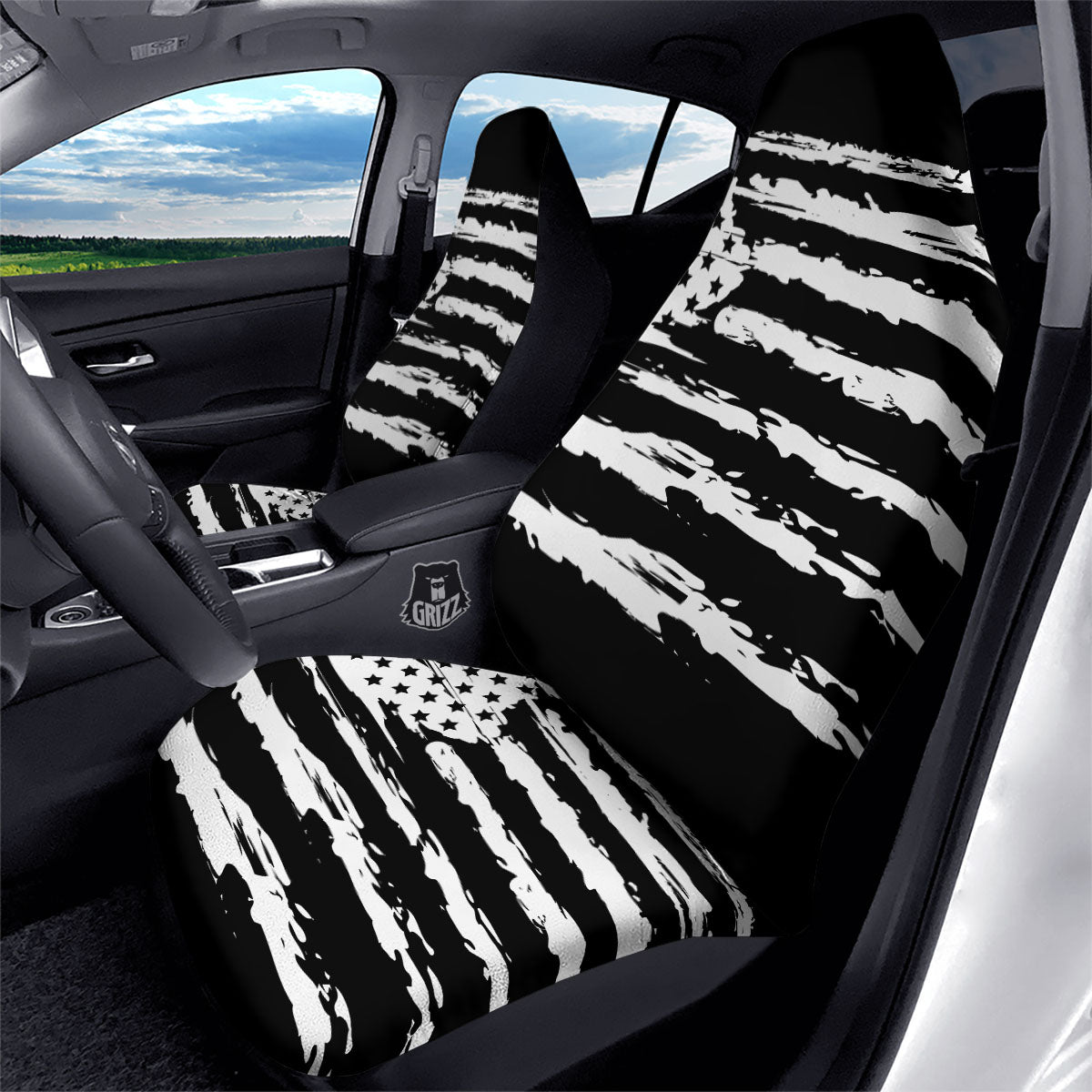 White And Black USA Flag Print Car Seat Covers-grizzshop