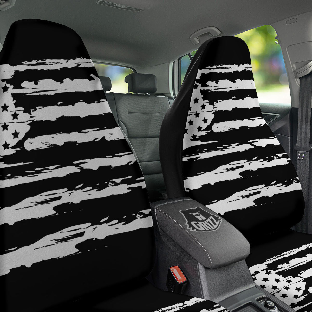 White And Black USA Flag Print Car Seat Covers-grizzshop