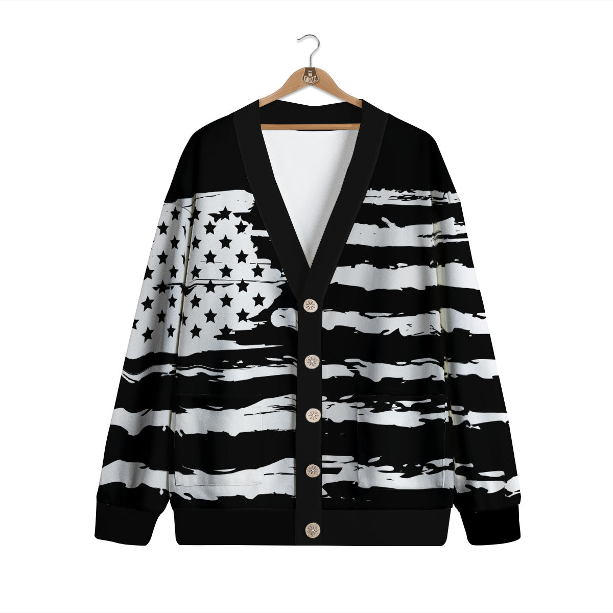 White And Black USA Flag Print Cardigan-grizzshop