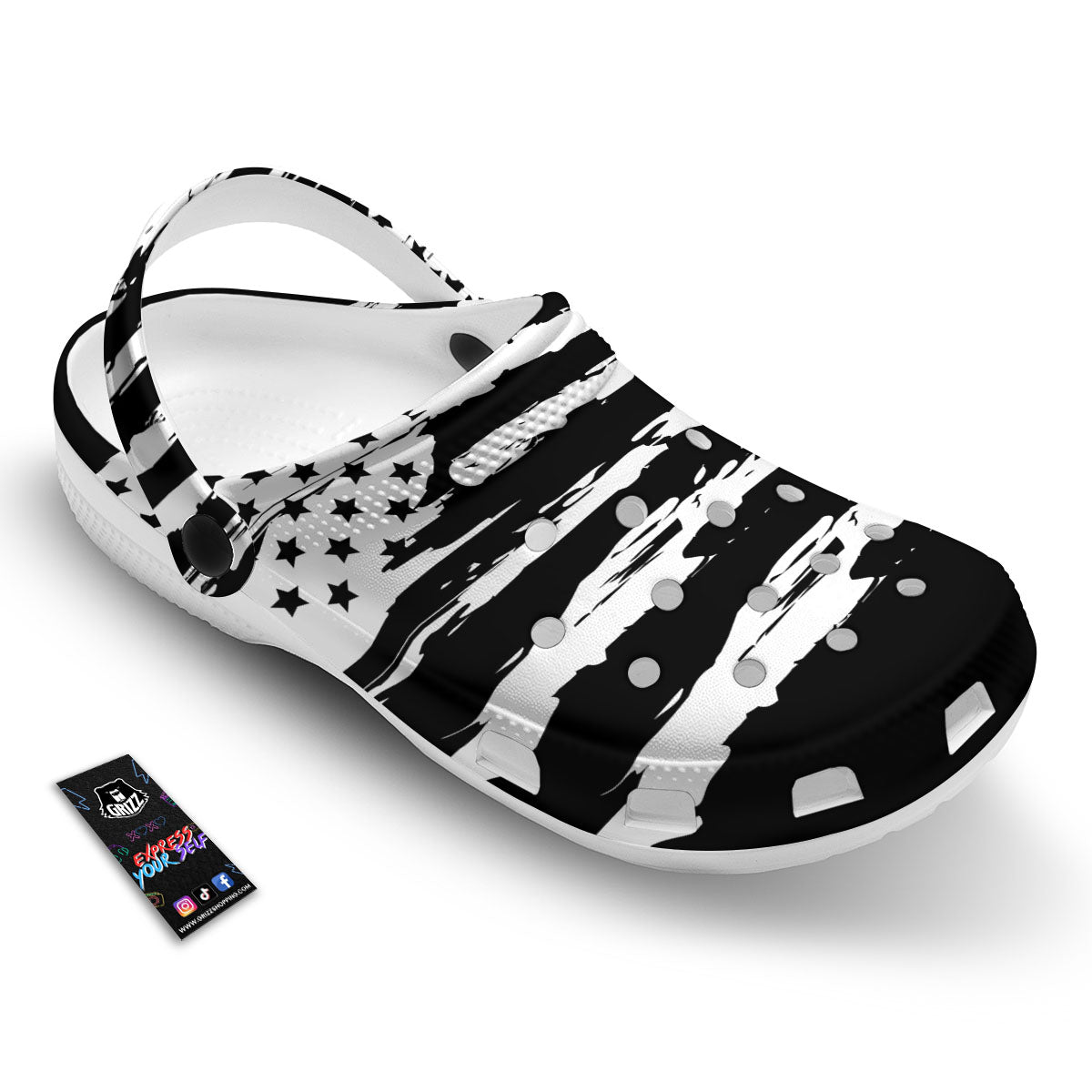 White And Black USA Flag Print Clog-grizzshop