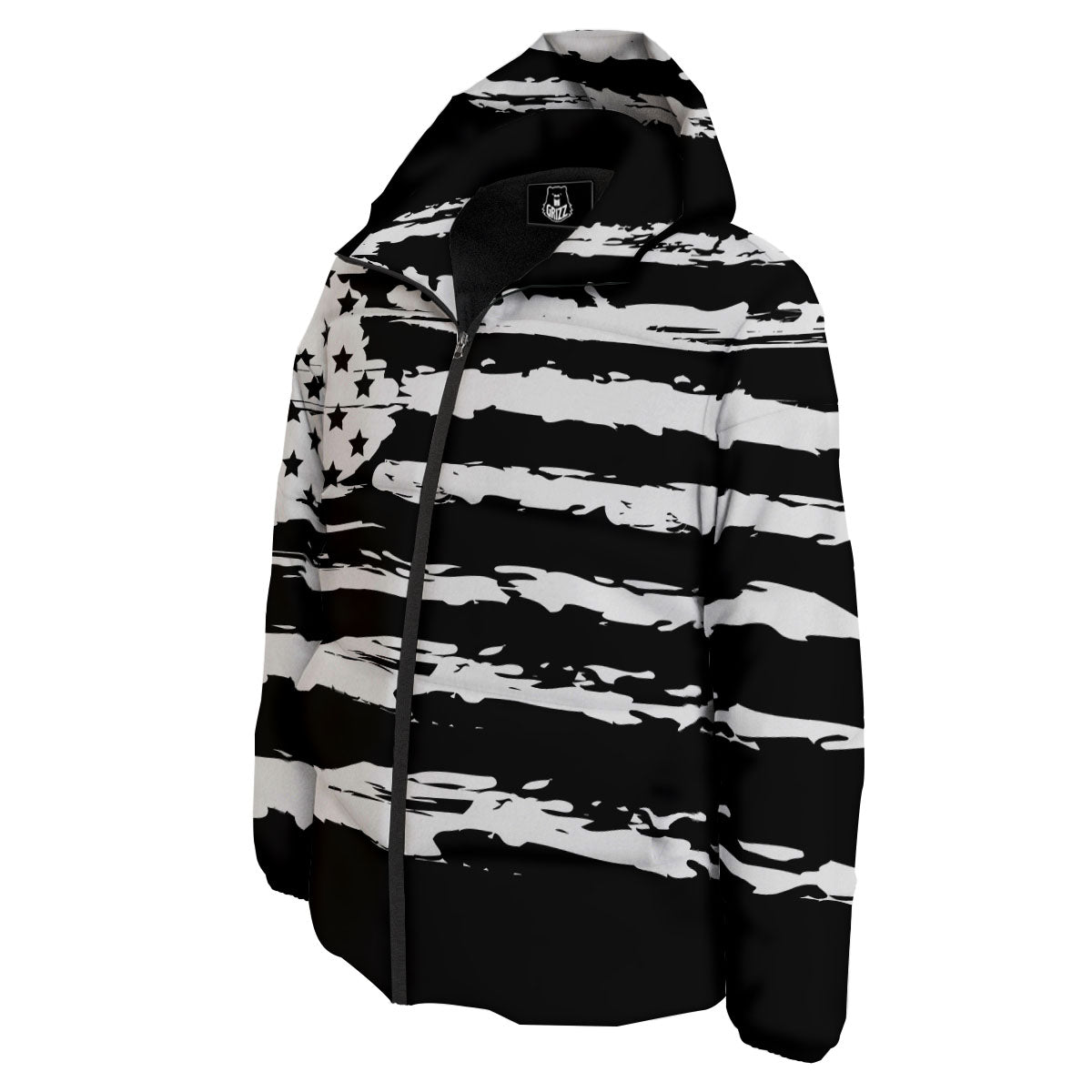 White And Black USA Flag Print Down Jacket-grizzshop