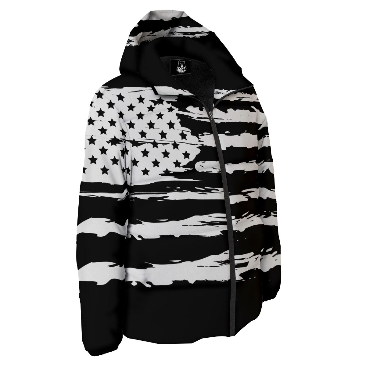 White And Black USA Flag Print Down Jacket-grizzshop