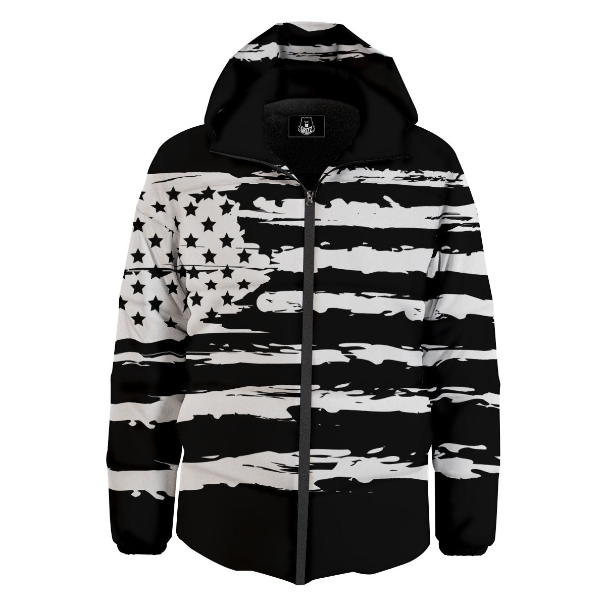 White And Black USA Flag Print Down Jacket-grizzshop