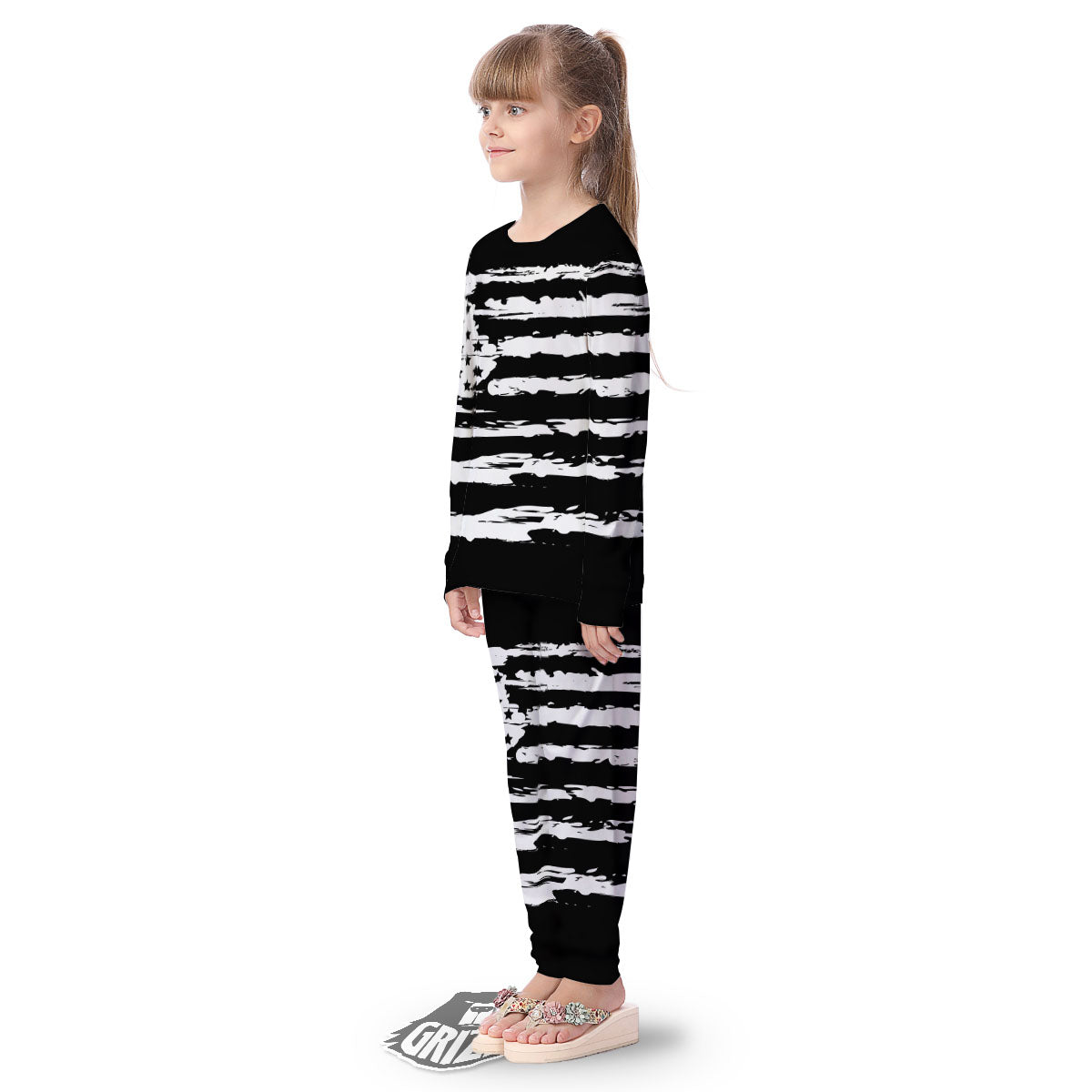 White And Black USA Flag Print Kid's Pajamas-grizzshop
