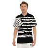 White And Black USA Flag Print Men's Golf Shirts-grizzshop