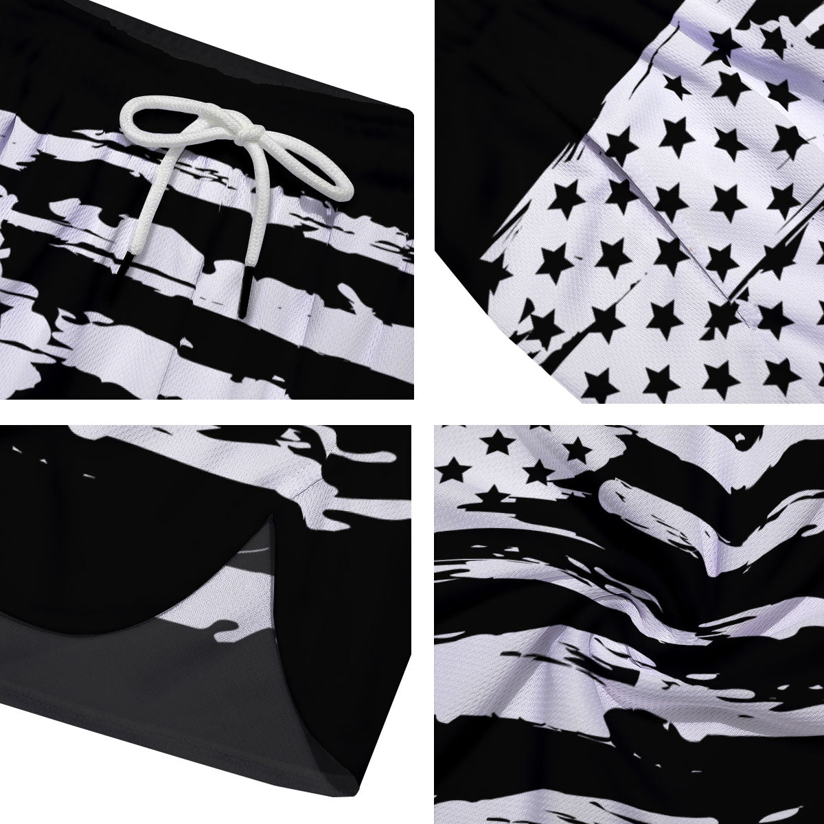 White And Black USA Flag Print Men's Running Shorts-grizzshop