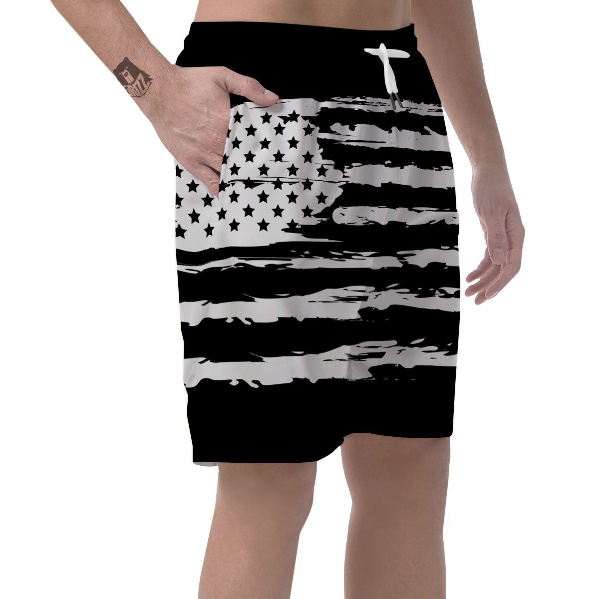 White And Black USA Flag Print Men's Shorts-grizzshop