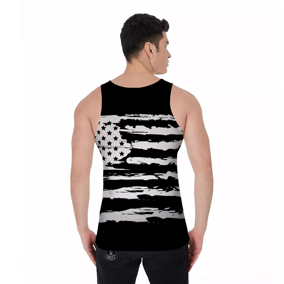 White And Black USA Flag Print Men's Tank Top-grizzshop