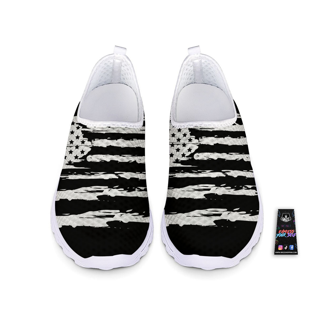 White And Black USA Flag Print Nurse Shoes-grizzshop