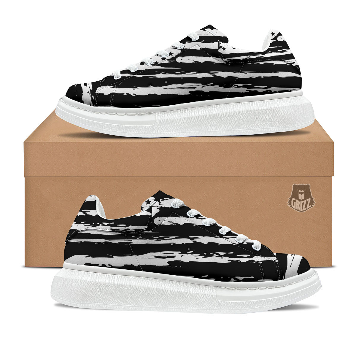 White And Black USA Flag Print Platform Shoes-grizzshop