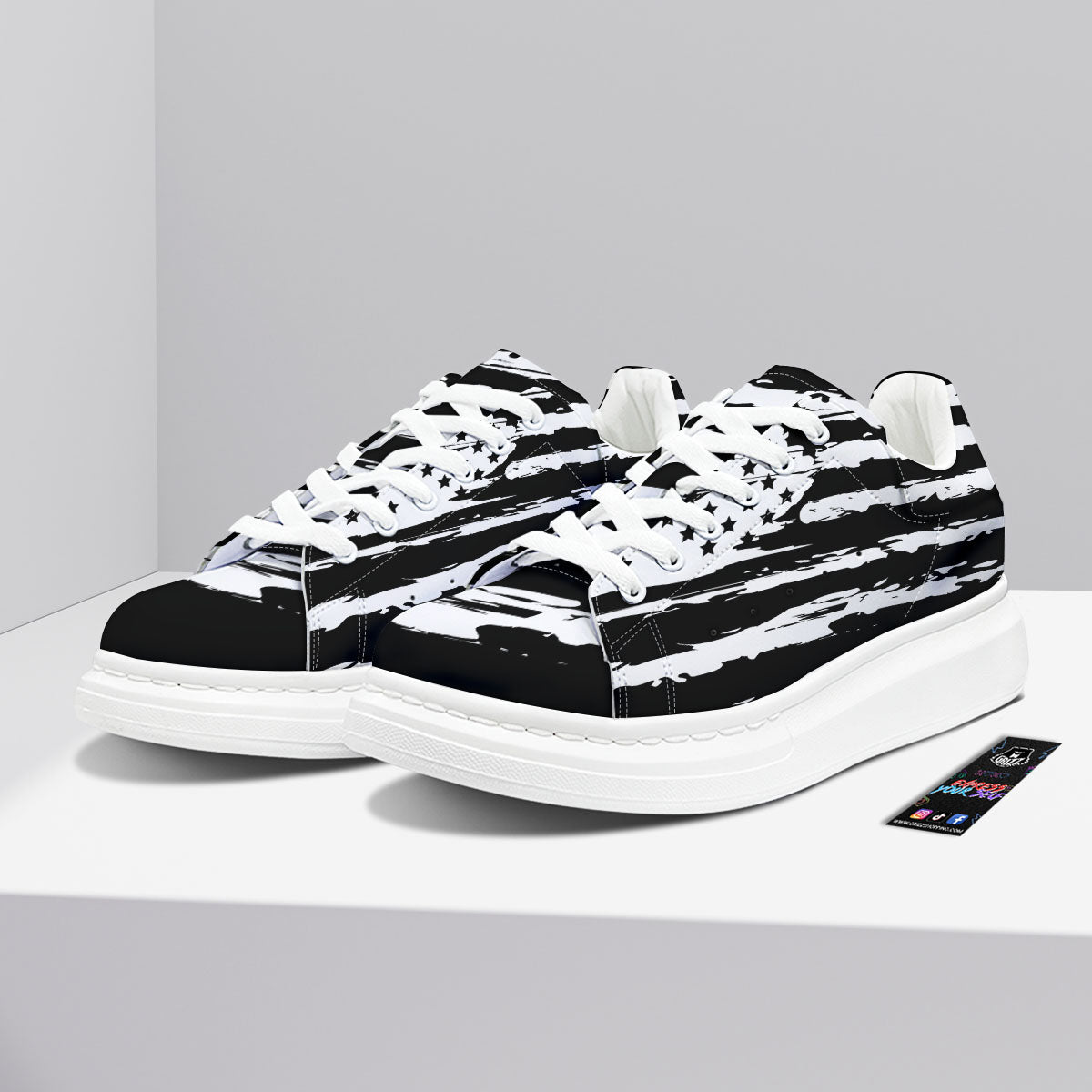 White And Black USA Flag Print Platform Shoes-grizzshop