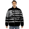 White And Black USA Flag Print Puffer Jacket-grizzshop