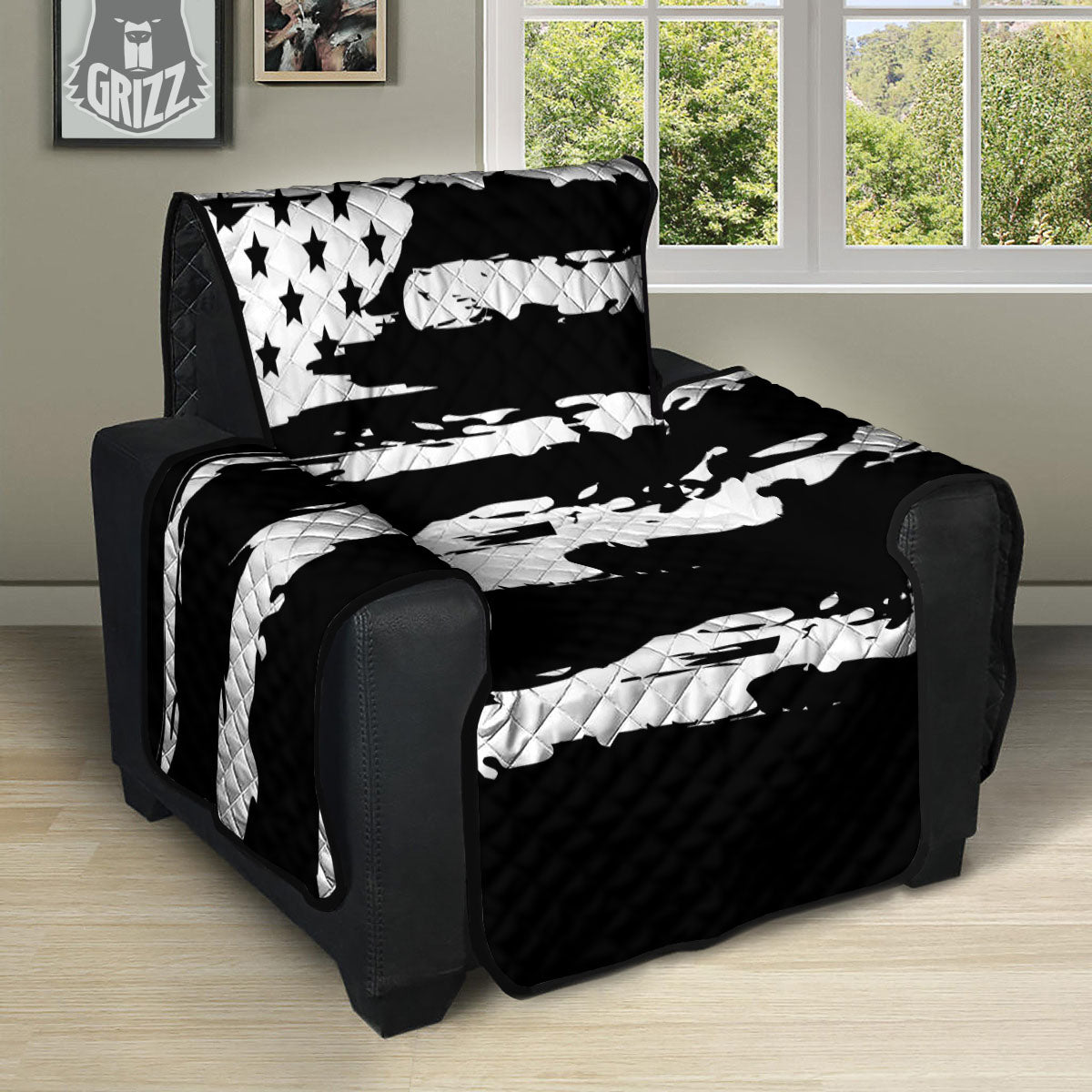 White And Black USA Flag Print Recliner Protector-grizzshop