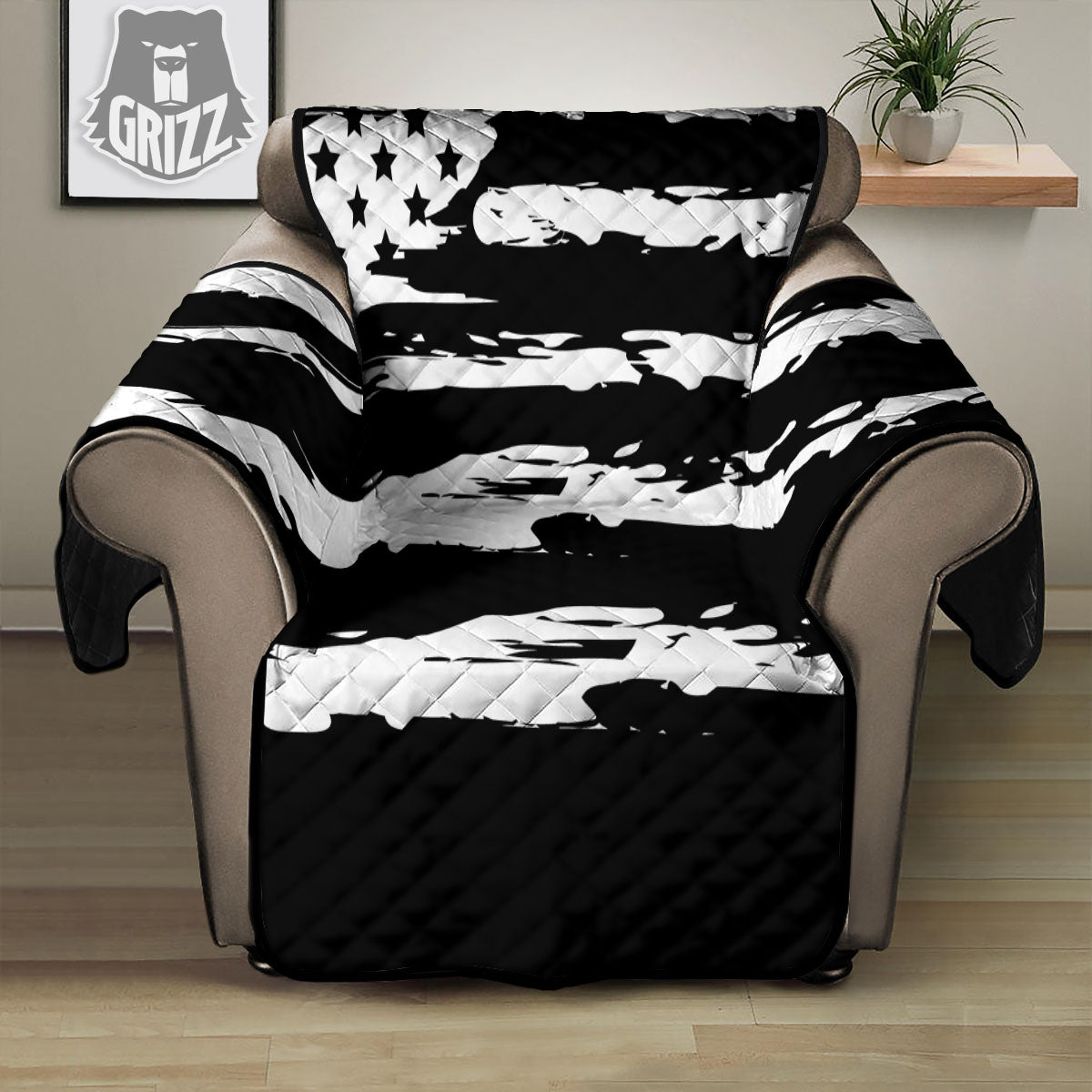 White And Black USA Flag Print Recliner Protector-grizzshop