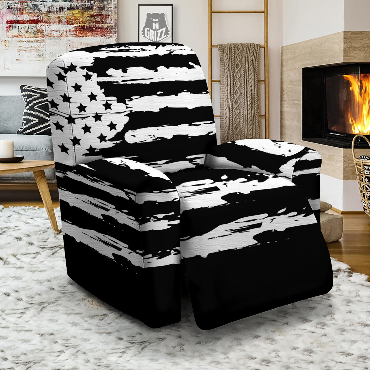 White And Black USA Flag Print Recliner Slipcover-grizzshop