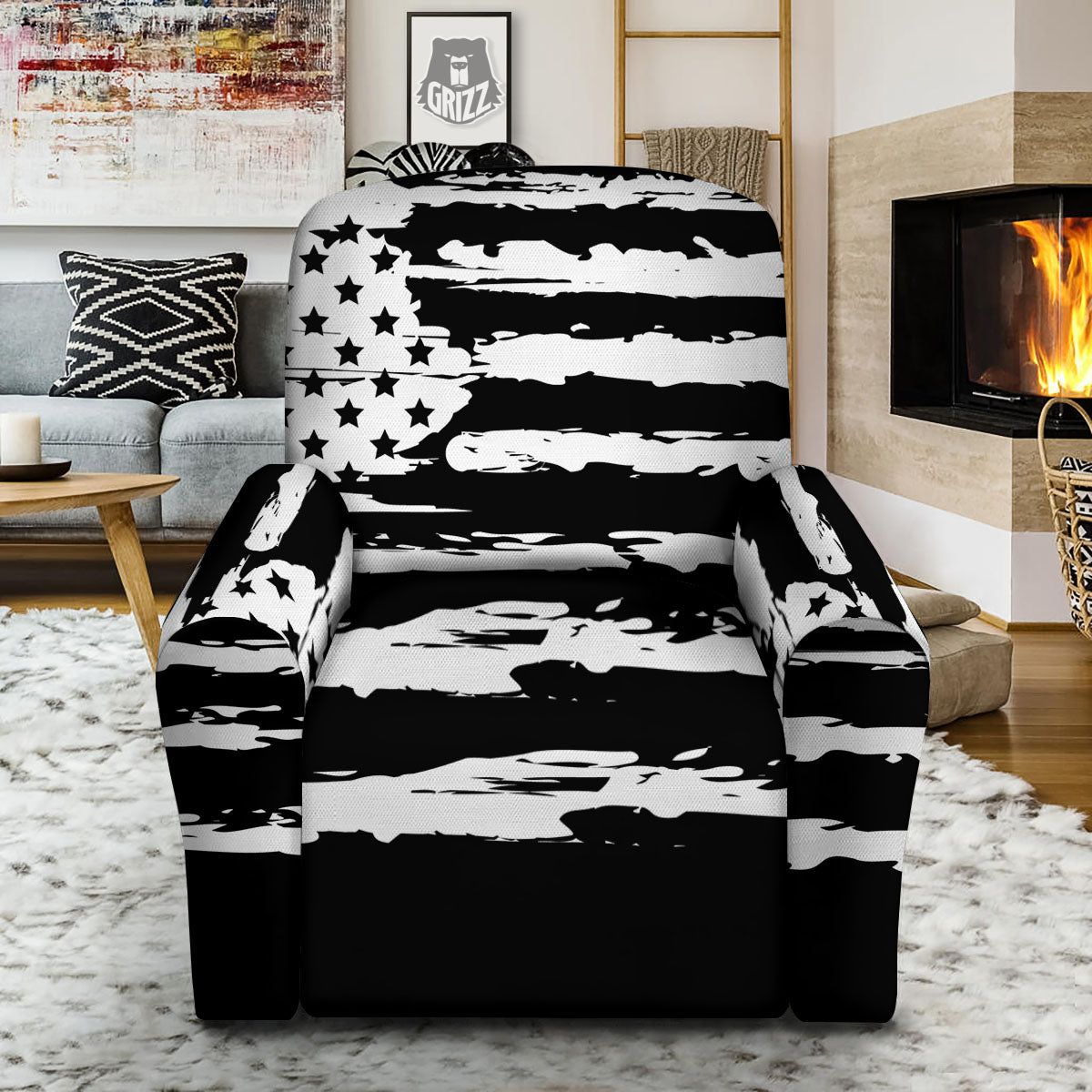 White And Black USA Flag Print Recliner Slipcover-grizzshop