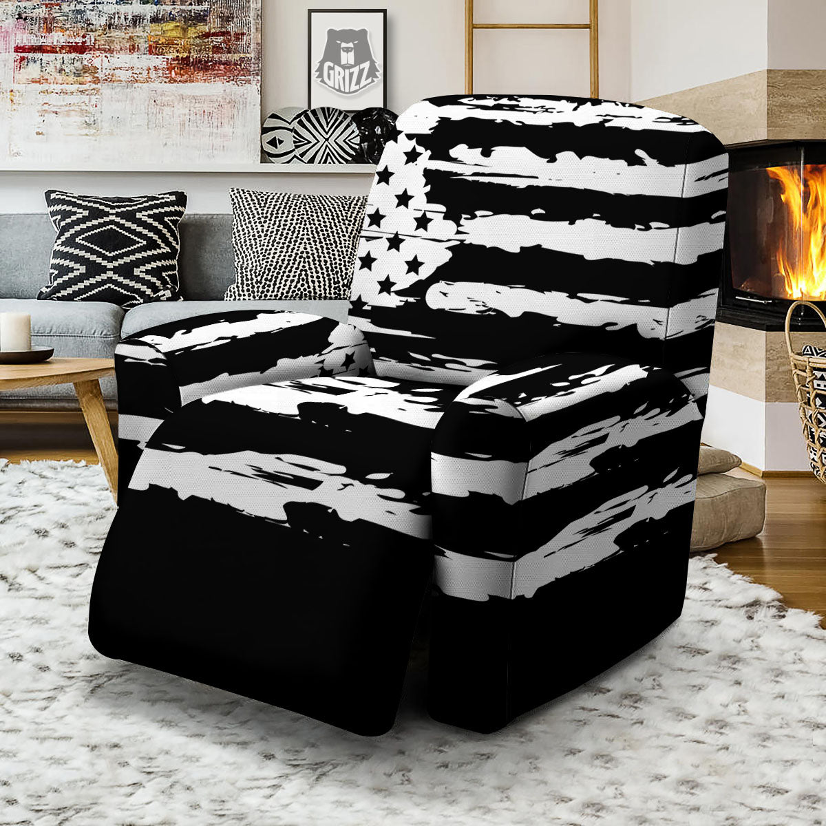 White And Black USA Flag Print Recliner Slipcover-grizzshop