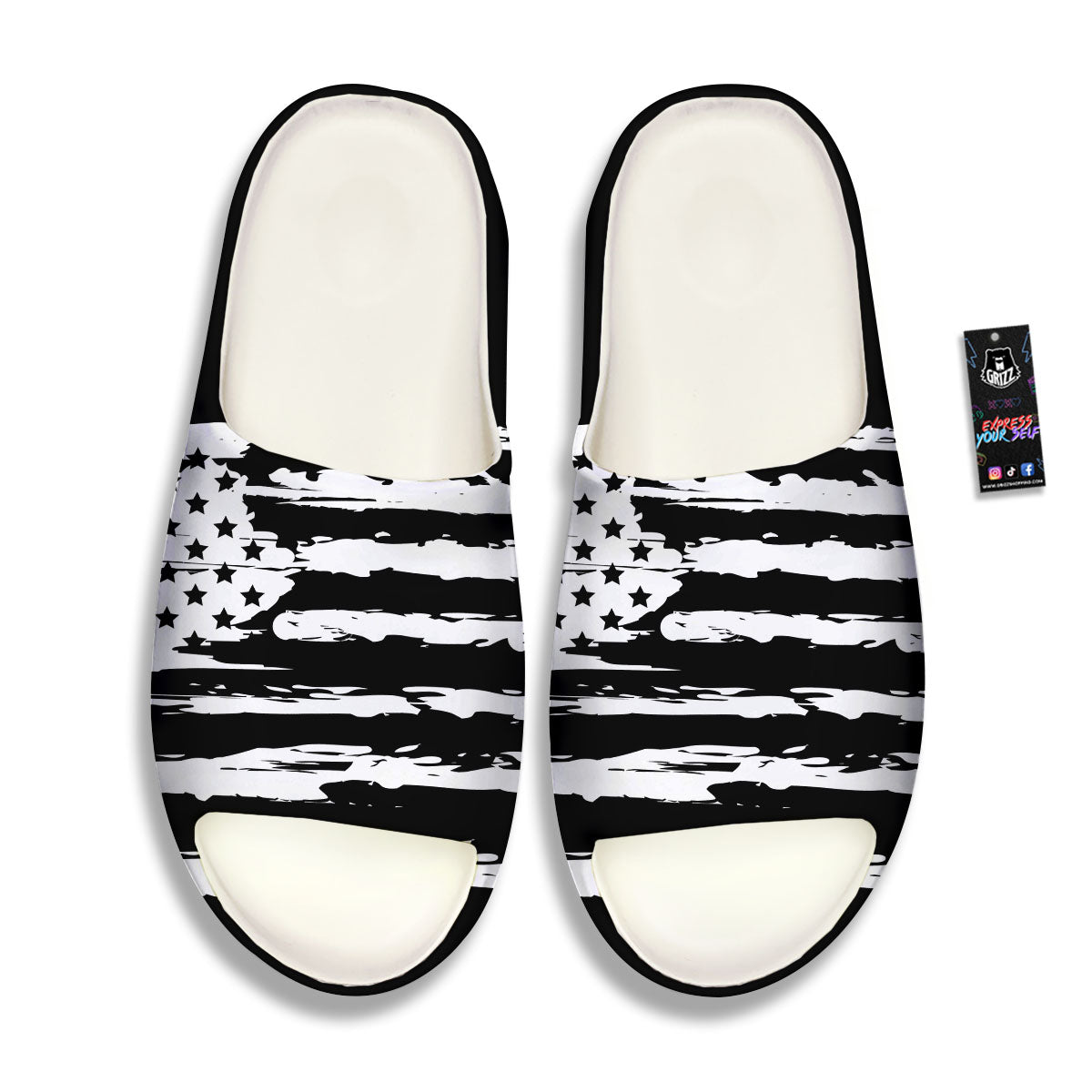 White And Black USA Flag Print Sandals-grizzshop