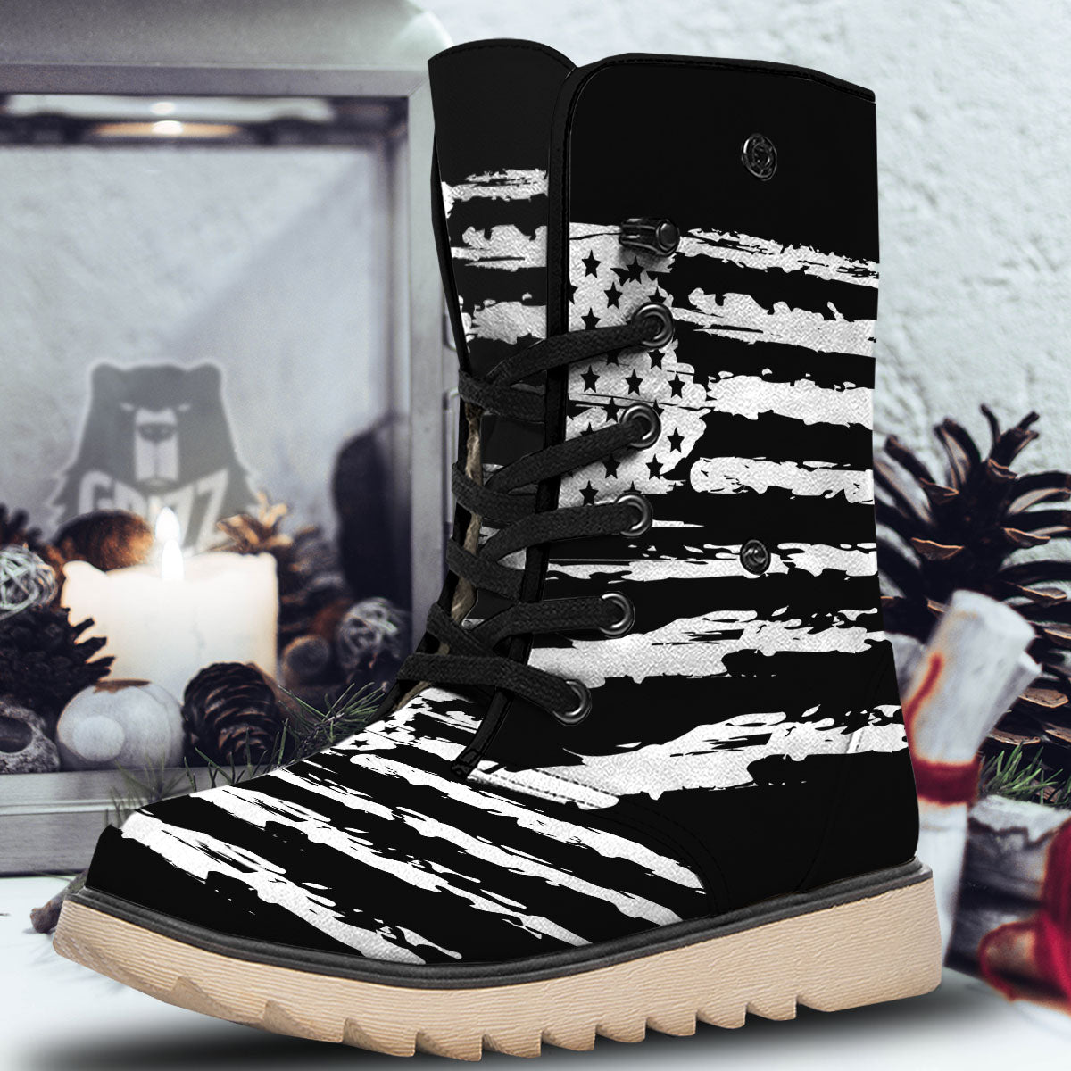 White And Black USA Flag Print Snow Boots-grizzshop