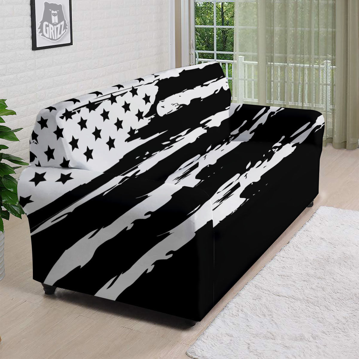 White And Black USA Flag Print Sofa Cover-grizzshop