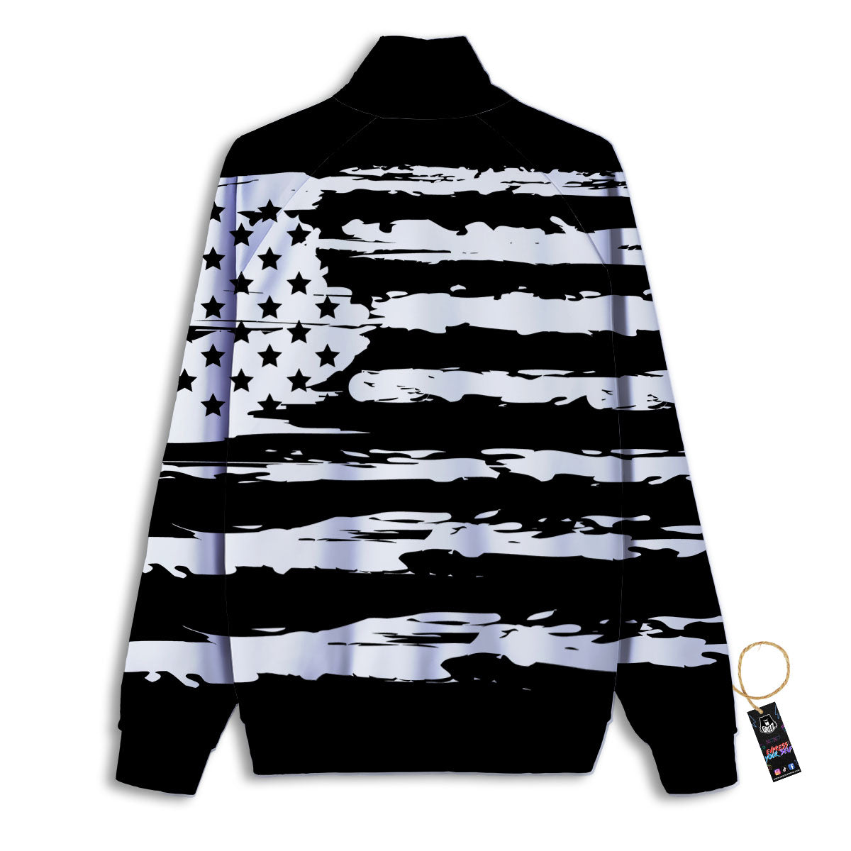 White And Black USA Flag Print Track Jacket-grizzshop