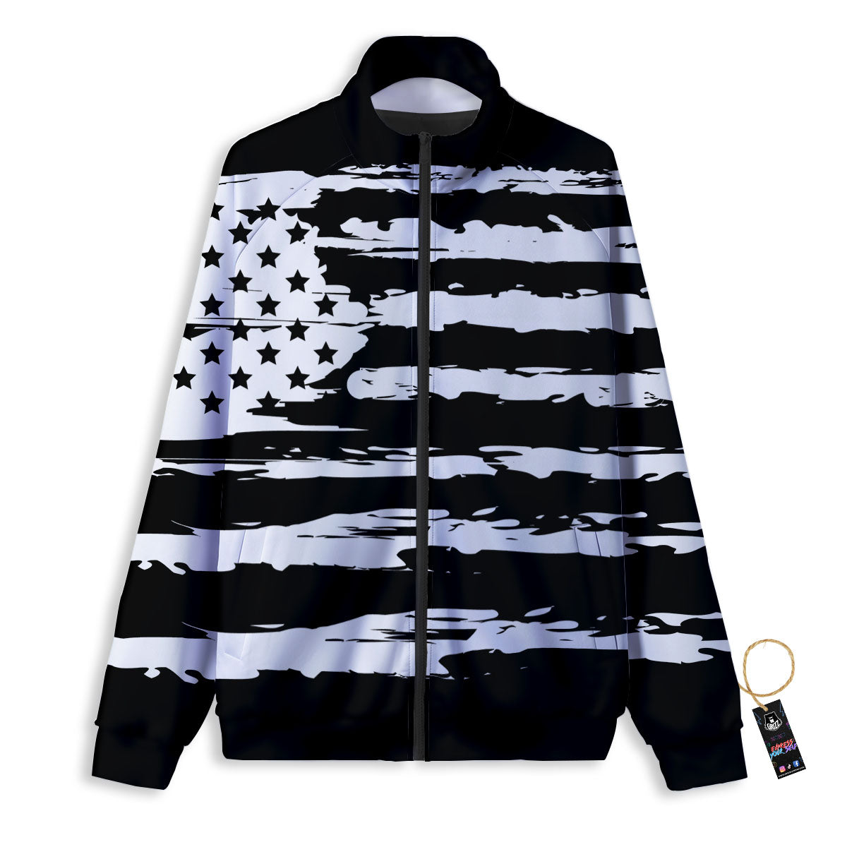 White And Black USA Flag Print Track Jacket-grizzshop