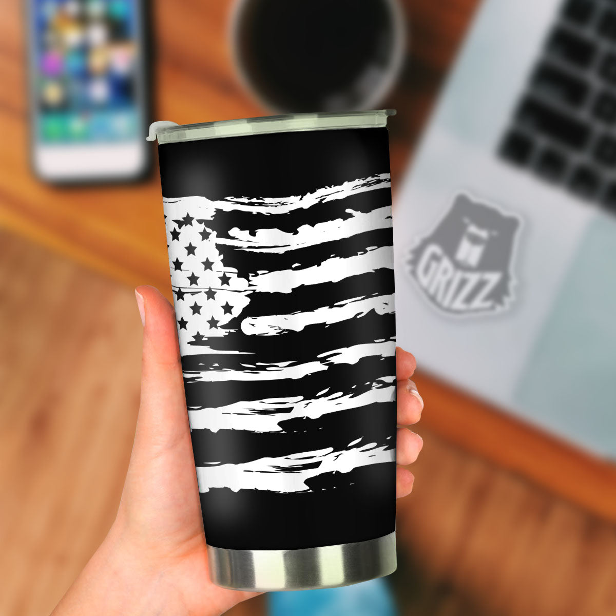 White And Black USA Flag Print Tumbler-grizzshop