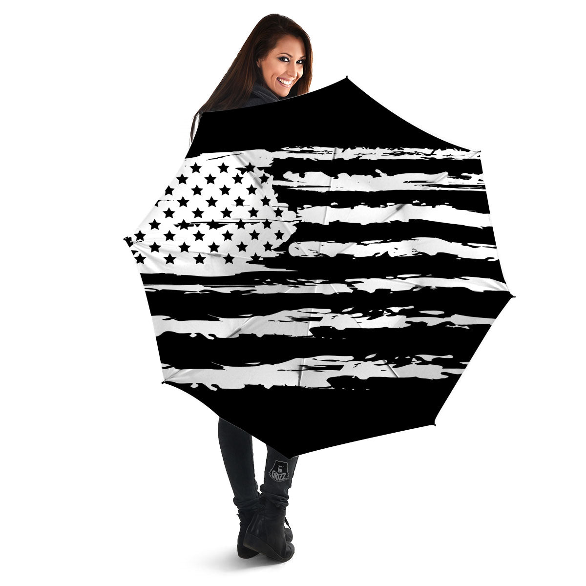 White And Black USA Flag Print Umbrella-grizzshop