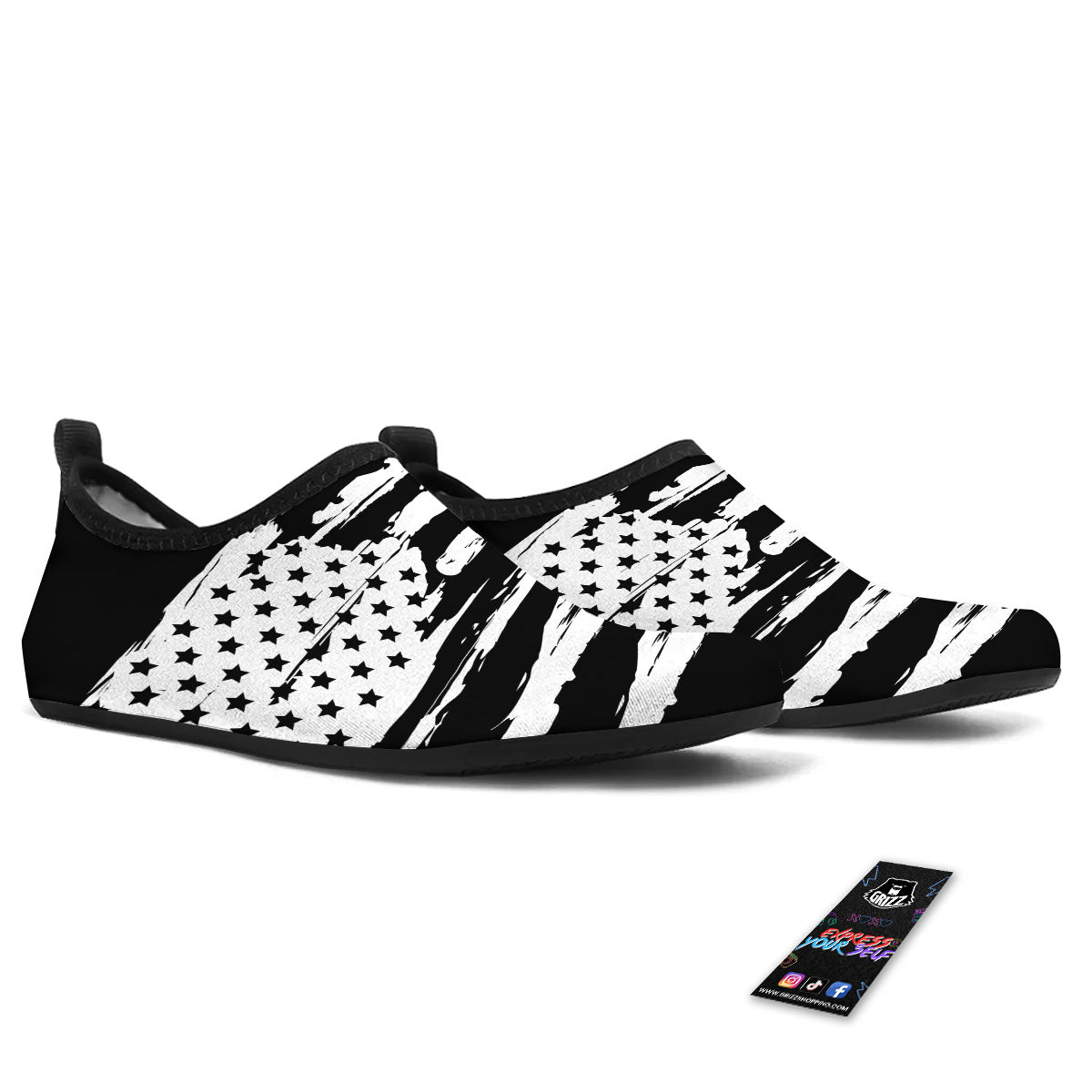 White And Black USA Flag Print Water Shoes-grizzshop