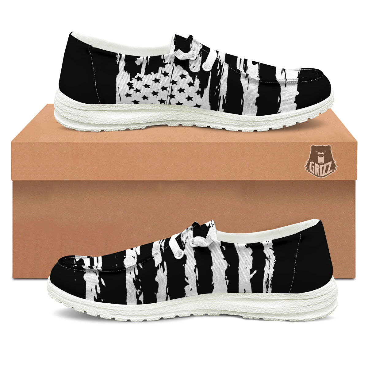 White And Black USA Flag Print White Loafers-grizzshop