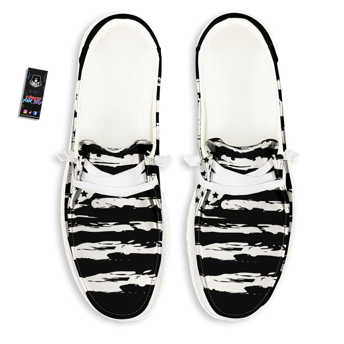 White And Black USA Flag Print White Loafers-grizzshop