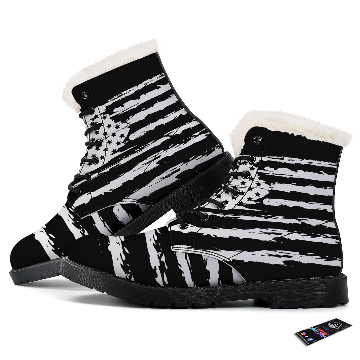 White And Black USA Flag Print Winter Boots-grizzshop